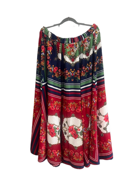 Truly 4 You Floral Panel Maxi Skirt -XL- Red, Navy & Green